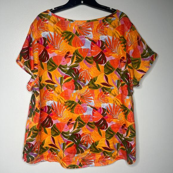 C&C California Leaf Print 100% Linen Tunic Size 1X Resort Beach Boho Relaxed - Picture 7 of 9